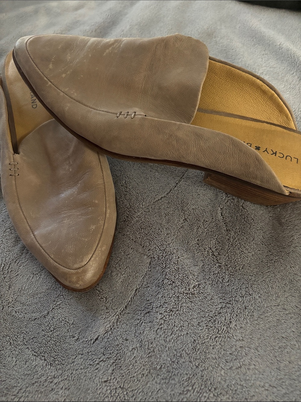 Lucky Brand Taupe Suede Slip-On Mules | 1 inch heel Loafer Lucky Brand